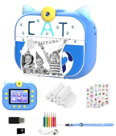 Gaaqii Fotocamera istantanea per bambini, 2.4 1080P HD fotocamera istantanea digitale con 5 rotoli di carta da stampa, per ragazze ragazzi 3-14 anni