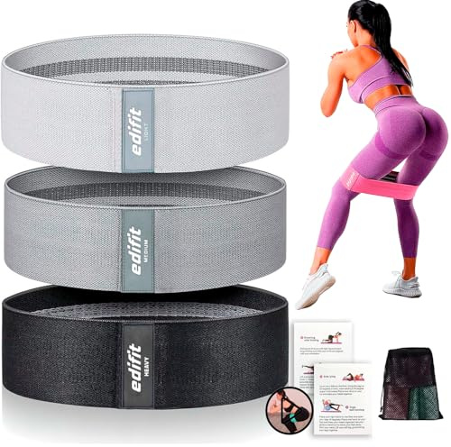 Edifit, Fitnessbänder, mit 3 Widerstandsstufen, Fitness, rutschfeste Gummibänder, 3er-Pack, für Fitnessstudio, Yoga, Crossfit, Pilates oder Heimübungen