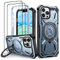 Lanhiem Handyhülle für iPhone 13 Pro Max Hülle mit 2 Stück Panzerglas und 360° Ring Ständer, Militärischer Stoßfest Schutzhülle für iPhone 13 Pro Max Case, Blau