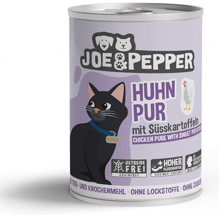 Joe&Pepper Huhn Pur m. Süßkartoffeln 6 x 400g | Getreidefreies Nassfutter für Katzen | Hoher Fleischanteil, Keine künstlichen Zutaten | mit Taurin