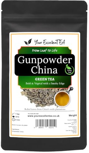 Gunpowder China Pellet-Rolled Loose Leaf Green Tea, Smooth & Rounded, 150g | Tightly rolled pellets unfurl into a bold, rounded cup with light smoky notes, ideal for Moroccan-style mint tea.