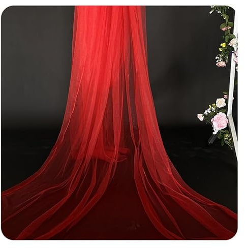 Hrlace Tüll Stoff Organza Band Tüllstoff als Meterware Glanz Stoffe Hochzeit Vorhang Hochzeitsbogen Drapierstoff Tischdecken Deko Schals für Hochzeit Party Geschenke Deko Basteln Rot 30m