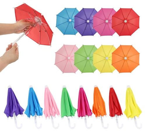 XIHIRCD 8 Stück Miniatur-Regenschirme, Kleine Regenschirme Verstellbar Mini bunt für sonnige Tage Puppendekoration für Jungen und Mädchen Geeignet für 45,72 cm große Figurendekoration