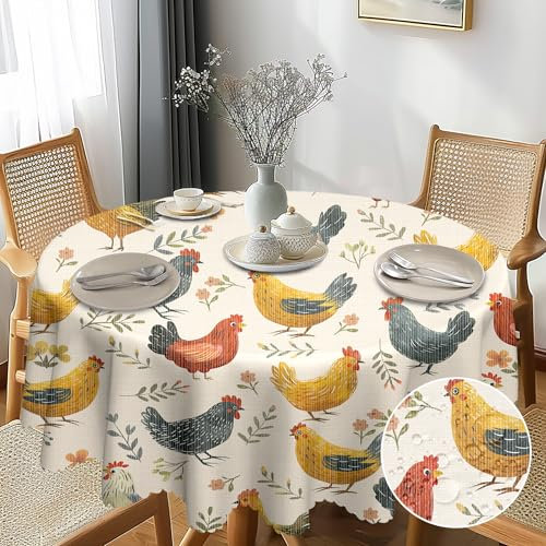 G-dake Runde Tischdecke 150cm Abwaschbar, Cartoon Huhn Herbstliche Tischdecke Rund, Wasserdichtes Polyester Tischdecken Rund für Draußen Küche, Esstisch, Parteien Outdoor Herbst(150cm)