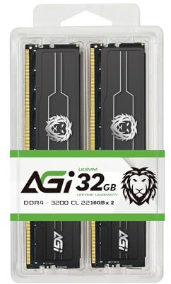 AGI UD138 RAM DDR4 32 Go (2 x 16 Go) 3200 MHz CL22 Module mémoire 288 Broches Non-ECC U-DIMM, Compatible avec Ordinateur de Bureau, kit Upgrade pc