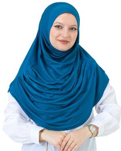 Prien Kopftuch für Damen, Lang Muslim Hijab Frauen, Türkisch Khimar Schal Islamische Kleidung, Konfektionshijab Kopftücher Kleider, Muslimische Sport Head Scarf Set (Türkis)