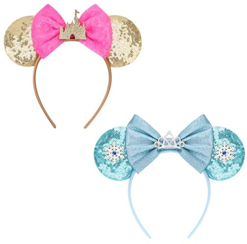 AQOKKA Serre-tête oreilles de souris avec nœud et oreilles de Minnie - Accessoires de cheveux pour femme - Décoration de fête d'anniversaire