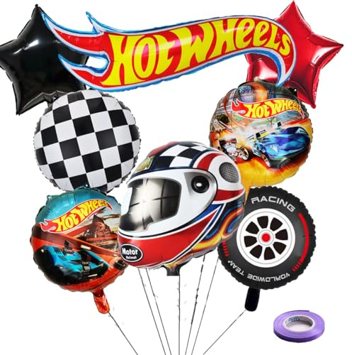 8 Pcs Hot Wheels Foil Balloons, Hot Car Birthday Party Decorations Supplies