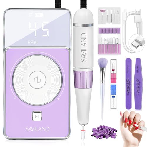 Saviland Ponceuse à ongles professionnel : 45 000 tr/min Perceuse à ongles électrique Sans Fils pour Ongle Acrylique, 3000 mAh Ponceuse à ongles portable Perceuse Céramique Salon