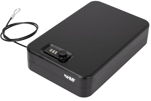 HMF 316-02 Sicherheitsbox mit Zahlenschloss, tragbarer Safe, Sicherungskabel | 29 x 19 x 6,5 cm | Schwarz