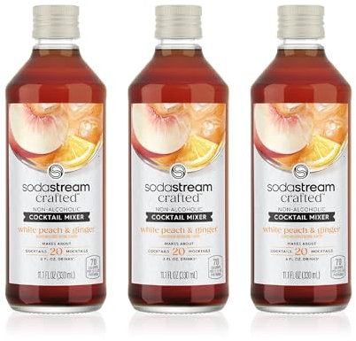 SodaStream Crafted Non Alcoholic Cocktail Mixers, Set of 3 White Peach & Ginger Alcohol Free Fizzy Drinks Mix, Sparkling Fruit Punch & Soft Drinks Maker (3 x 330ml Bottles)