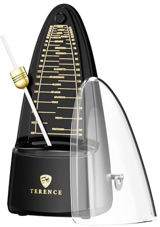 TERENCE Metronome Metronomo meccanico ad alta precisione con campana accentata, tempo preciso, durevole per pianoforte, violino, batteria, basso, chitarra, adatto come regalo, nero