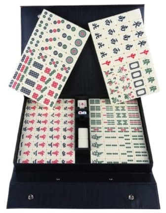 DGSYUAN Chinesisches Mahjong Manuelles Mahjong Mit 144 Gravierten Spielsteinen, Reise-Familienspiel Mit Aufbewahrungsbox, Familienspiel for 4 Spieler Mah Jongg Set(36MM)