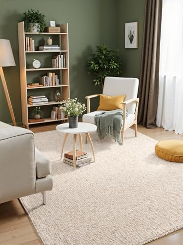 Elle Decoration Rocco - Weicher Flachgewebe Teppich, Maschinen Waschbar, Woll Optik, Langlebig & Nachhaltig, Modern, Skandi Look für Wohnzimmer, Esszimmer, Schlafzimmer, Flur - Creme, 80x150cm