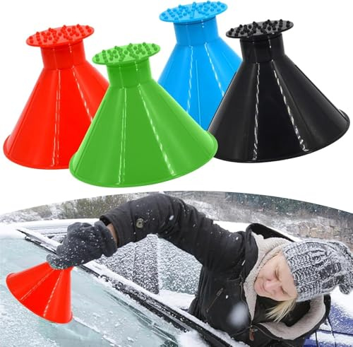 4PCS Magical Ice Scrapers For Car Windshield Windscreen Ice Cone Refuelling Funnel Snow Shovel Wiper Brush Round Scraper Ice Removal Frost Shovel For Truck SUV (4PCS)