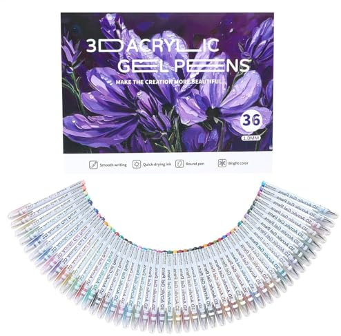 Stylo à encre acrylique 3D, stylo gel acrylique 3D - Stylos à gelée 3D 1,0 mm,Encre à séchage rapide, papeterie d'écriture en douceur de 36 couleurs pour dessin, artisanat du journal des albums