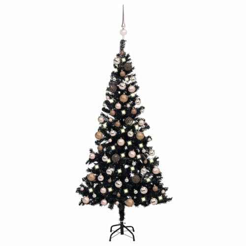 Albero di Natale artificiale pre-illuminato con set di palline nero PVC 120 cm