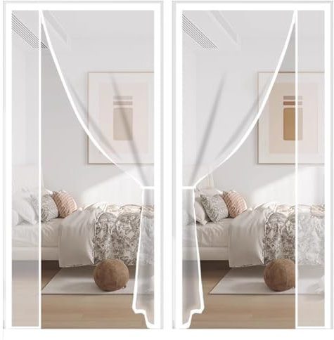 Fliegenvorhang Magnet Balkontür Ohne Bohren,70x220cm Fliegengitter Magnet Tür, Insektenschutz Vorhang, Moskitonetz türe fliegentüren für Terrassentür Weiß