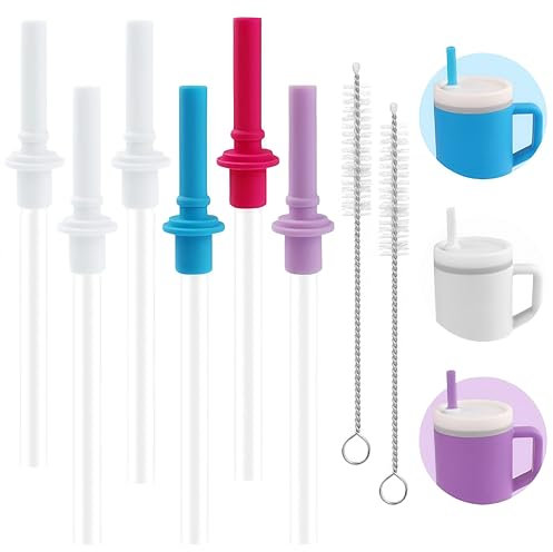 Joshey Lot de 6 pailles de rechange et valeurs de morsure compatibles avec Infantino My First Tumbler Kids 255 g, lot de 6 embouts de rechange en silicone anti-déversement (blanc, bleu, violet, rouge)