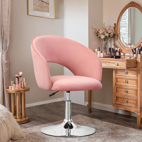 Ckaff Poltrona da Trucco, Poltrona da Bar Girevole Regolabile in Altezza, Poltrona Salone Parrucchiera con Schienale Braccioli, Sedia da Pranzo Sedia da Cucina per Camera da Letto Soggiorno, Rosa