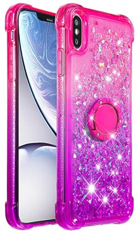 XYZNTMF for iPhone XS Max Phone Case with Ring Holder Glitter Sparkle Shockproof Silicone Bumper Flowing Liquid Quicksand Full Protective Cover for iPhone XS Max Case Girls Women, Pink Purple