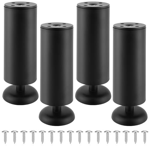 Vortix Lot de 4 Pieds de Meuble en Acier Inoxydable (Charge Max 250kg), Pieds de Meuble réglables - pour Pied canapé, Pied Meuble Salle de Bain, Pied de lit & Pied de Table (Noir, 15 cm)