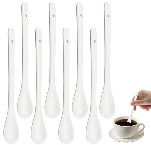 8 Stück Keramikkaffeelöffel,16.5 X 2.5cm Weiss Eier Löffel,Eierlöffel aus Porzellan,Weiße Porzellanlöffel,Keramikkaffeelöffel,Keramik Espressolöffel,Keramik Marmeladenlöffel,für Kaffee,Desserts