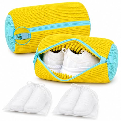 CNEYSID Lot de 2 sacs à linge réutilisables doublés en chenille avec fermeture éclair autobloquante pour nettoyer les baskets, tennis, chaussures de course et chaussures pour enfants dans la machine à