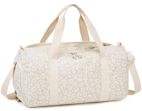 LEDAOU Sporttasche Kinder, Schwimmtasche, Reisetasche, Schuhfach, Nassfach (Cord-Leopard)