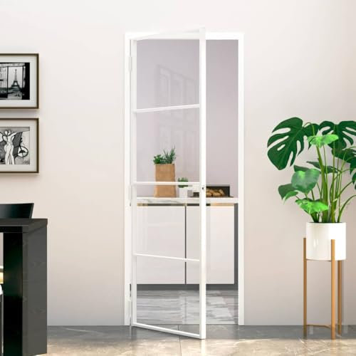 Porta Interna Bianco 76x201.5 cm Vetro Temperato e Alluminio SlimHardware Materiali Da Costruzione Porte Porte Casa