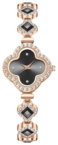 RORIOS Damenuhr Quarzuhr mit Diamantarmband Vierblättriges Kleeblatt Wasserfeste Uhr im Classic Für Damen Geeignet Schwarz