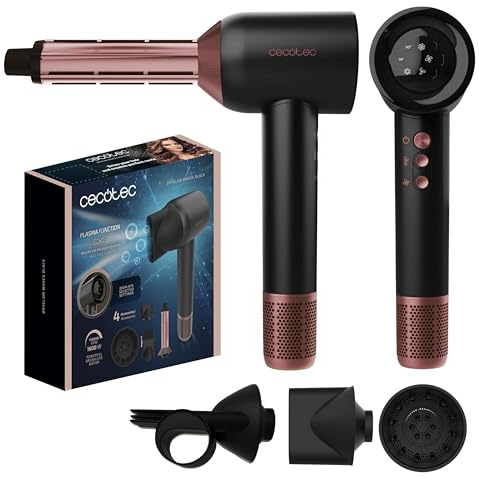 Cecotec Asciugacapelli con Tecnologia Plasma DryGlam Waves Black. 1600W, 110000 RPM, Motore Brushless, Testine con Effetto Coanda, Schermo Digitale, Controllo Intelligente Calore, Funzione Memoria