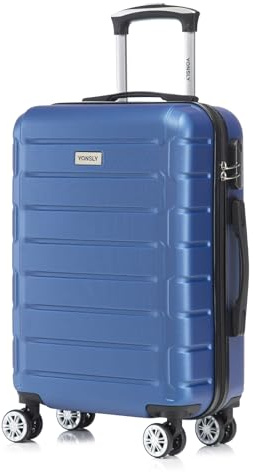 YONSLY Trolley Reisekoffer Set, Koffer Suitcase, Rollkoffer Handgepäck, Kabinenkoffer Hartschalenreisekoffer mit Zahlenschloss, 4 Rollen 360°, Weicher Gummigriff (M, Dunkelblau)