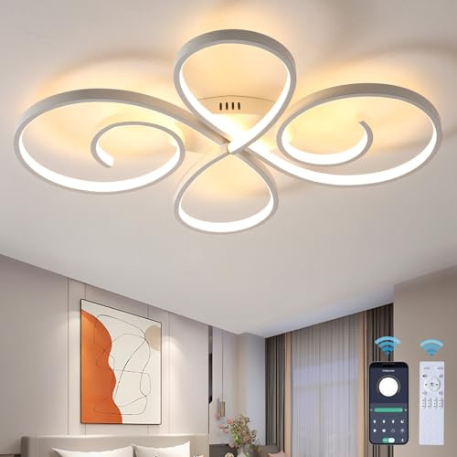 GWYAJTU 70CM Moderne Deckenleuchte Mit Fernbedienungs-App, LED Dimmbar Deckenlampe Mit Timer, Helligkeitsregelung, Memory-Funktion, 58 W, 5000 Lumen Lampen Für Wohnzimmer Und Schlafzimmer, Weiß