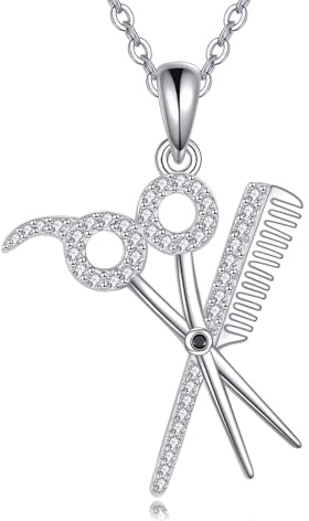 DAYLINLOVE Friseurgechenke S925 Sterling Silber Scheren und Kamm Anhänger Halskette Friseur Friseurin Schmuck Geschenke für Frauen