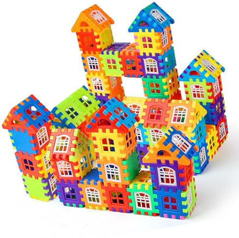 MENDUNER 3D-Haus-Big-Blocks-Bausets für Kreative Kleinkinder, Ineinandergreifendes Puzzle-Lernspielzeug für und Mädchen (140 Stück Baustein mit 46 Stück Fensterbrett)