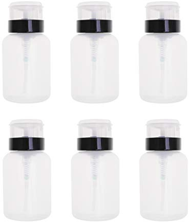 Gogogmee 6pcs Nail Remover Pump Bottles with Lock Press Dispenser for Nail Polish Remover and Cosmetic Fluids Black and White Refillable Bottles for Beauty Tools