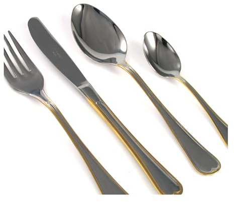 CRC Kadett Posate 75 pezzi, acciaio inox decorato in oro, servizio per 12 persone con valigetta regalo