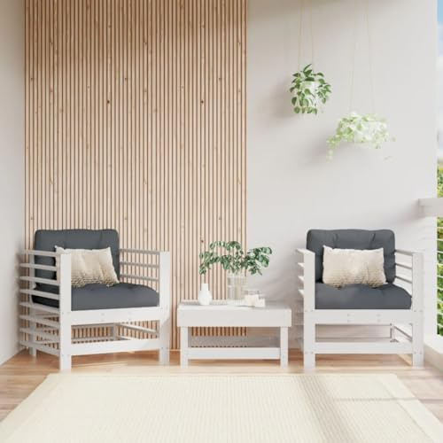 Mandloder Gartenstühle, 2er Set Weiß aus Massivholz Kiefer, Terrassenstuhl Lounge mit Armlehnen, 110kg Traglast, für Balkon, Terrasse & Outdoor-Wohnbereiche