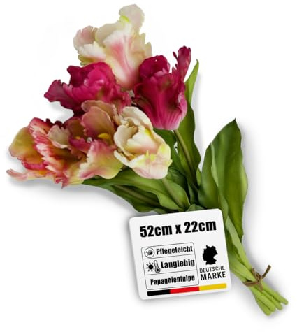 Botanic-Haus künstliches Tulpenbündel/künstlicher Tulpenbund Sandy Parrot mit 6 Tulpen, Farbe: Pink-Beauty real Touch, Kunstblumen wie echt, erfrischende künstliche Blumen für Ihre Frühjahrsdeko