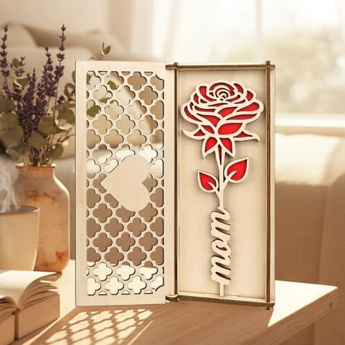 ARTREE Geschenke für Mama Geschenk, Muttertagsgeschenke, MOM Holz Rot Rose Blumen, Geburtstagsgeschenk Für Mama, Muttertag Geschenk, Mutter Geschenke Zum Geburtstag, für Freundin Ehefrau, Jahrestag