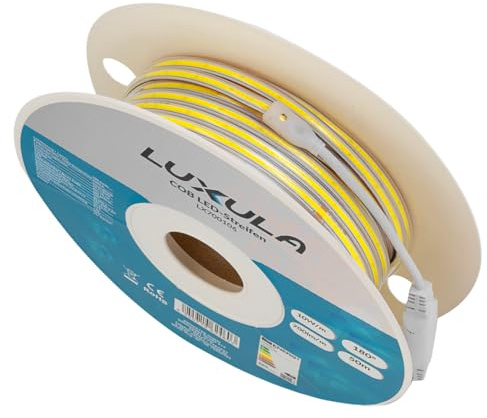 LUXULA COB LED Streifen Grün 50m, 220V IP65, kürzbar, erweiterbar | Sicherheitsmarkierung für Baustelle und Wegeführung, mit Stecker, ohne Punkte, 288 LEDs 10W pro Meter, kürzbar 50cm