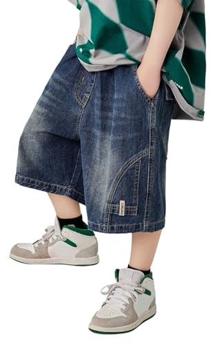Vuncio Short en Jean Ete Enfant Garçon élastique Large a la Mode Shorts Denim Ado Garcon Baggy CChic Léger Confortable Casual Jogging Plage Vacances Pantacourt