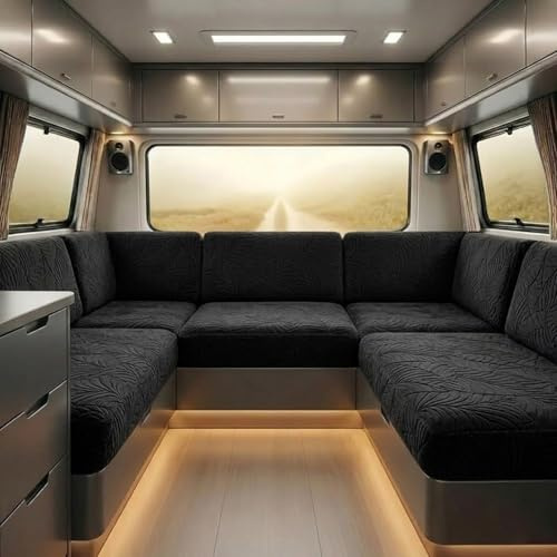 Generisch Dehnbarer Wohnmobil Polsterbezug Wasserabweisend, Jacquard Blätter Wohnwagen Sitzbezüge mit Bändern, Camper Sitzpolster Schutzhülle(S2,W 35-45cm*D 35-45cm)