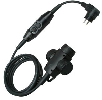 Kopp 141916019 PRCD-S, IP44, im robusten Koffer, Vollgummi-Winkelstecker und Vollgummi-Kupplung 3-Fach mit Deckeln, Leitungslänge: 15 cm und 300 cm, Leitung: H07RN-F3G 1,5 mm², Schwarz