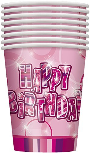 9oz Glitz Pink Birthday Paper Cups, Pack of 8