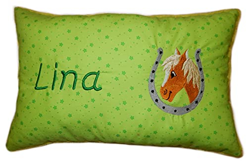Momelie Grünes Schmusekissen * Kuschelkissen * Pferd * mit Namen Bestickt * 25 x 40 cm * SK-gn_0029