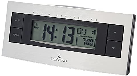 Dugena digitaler Funkwecker 4460459, Funksignal für MEZ/CET, lautlos, Weckzeiteinstellung mit Funktionstasten, Weckwiederholung, Displaybeleuchtung, Maße 127 x 57 x 42 mm