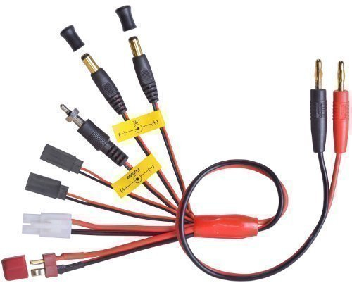 Multi-Ladekabel 7 in 1 Goldkontakt Futaba JR Tam T Stecker Deans Glühkerze Sender partCore Silikonkabel mit 4mm Goldstecker