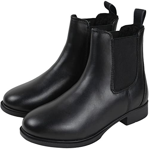 RL24 - Winter Jodhpur Reitstiefeletten – Stiefeletten für Kinder – wasserdichte Chelsea Boots – mit Teddyfutter & elastischen Einsätzen – Reitschuhe in Schwarz – Größe 29